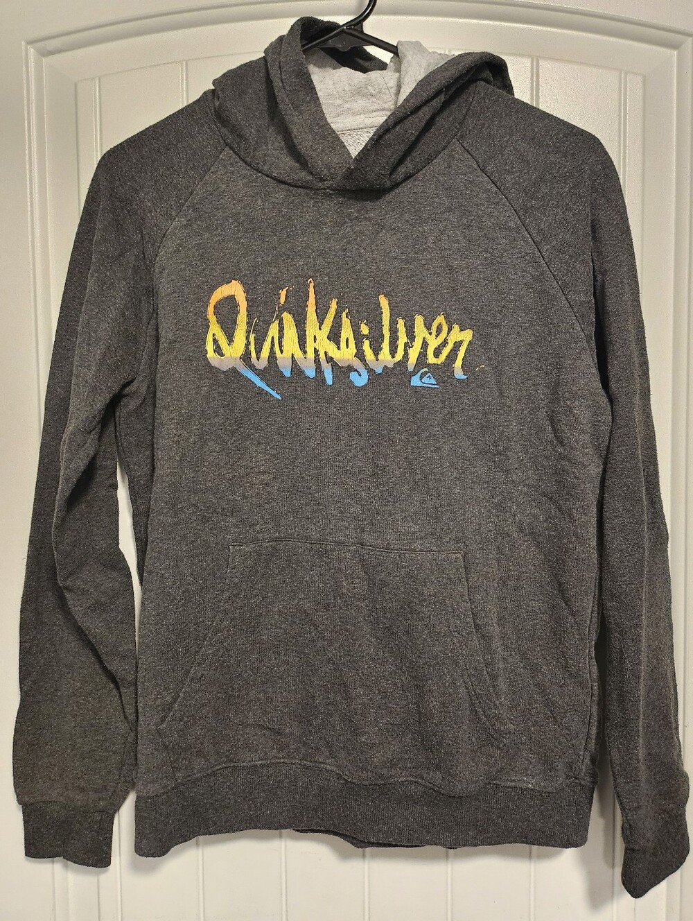 Quiksilver Gray Hooded Pullover with Yellow & Blue Logo